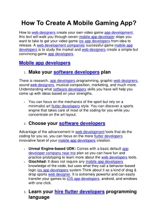 how to create a mobile gaming app