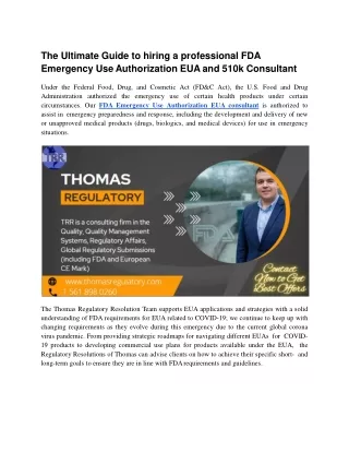 The Ultimate Guide to hiring a professional FDA Emergency Use Authorization EUA and 510k Consultant