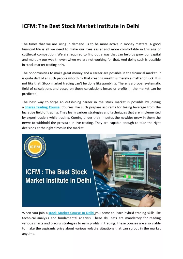 icfm the best stock market institute in delhi