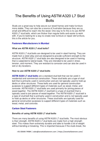 the benefits of using astm a320 l7 stud bolts