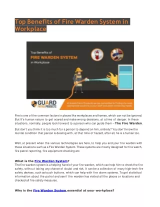 Benefits of Fire Warden System in Workplace