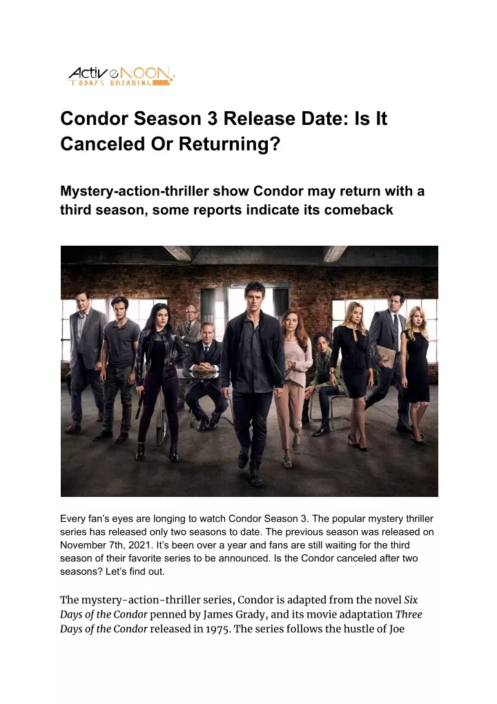condor season 3 release date is it canceled