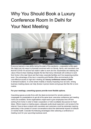 Why You Should Book a Luxury Conference Room In Delhi for Your Next Meeting