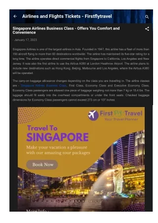 Book Luxury Flight with Singapore Airlines business class tickets