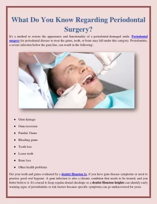 What Do You Know Regarding Periodontal Surgery?