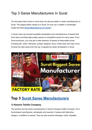 Top 3 Saree Manufacturers In Surat