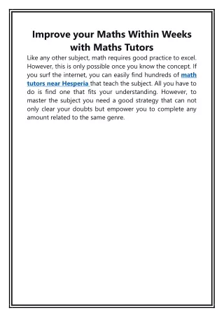 Improve your Maths Within Weeks with Maths Tutors