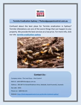 Termite Eradication Sydney | Thelocalguyspestcontrol.com.au