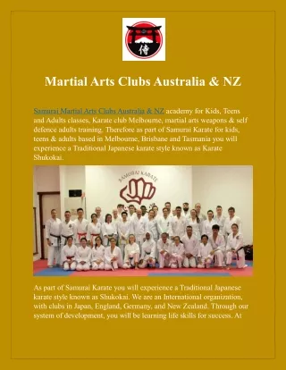 Martial Arts Clubs Australia & NZ