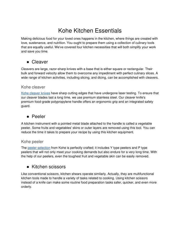 kohe kitchen essentials