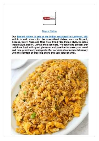 Up to 10% offer Biryani Nation Laverton Restaurant- Order Now!!