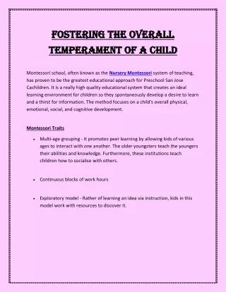 Fostering the Overall Temperament of a Child