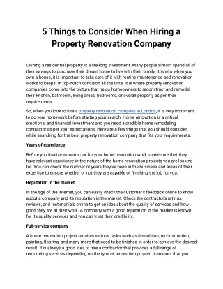 5 Things to Consider When Hiring a Property Renovation Company