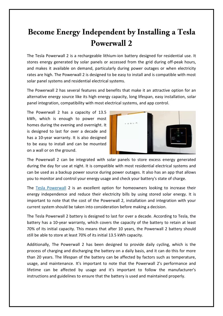 the tesla powerwall 2 is a rechargeable lithium