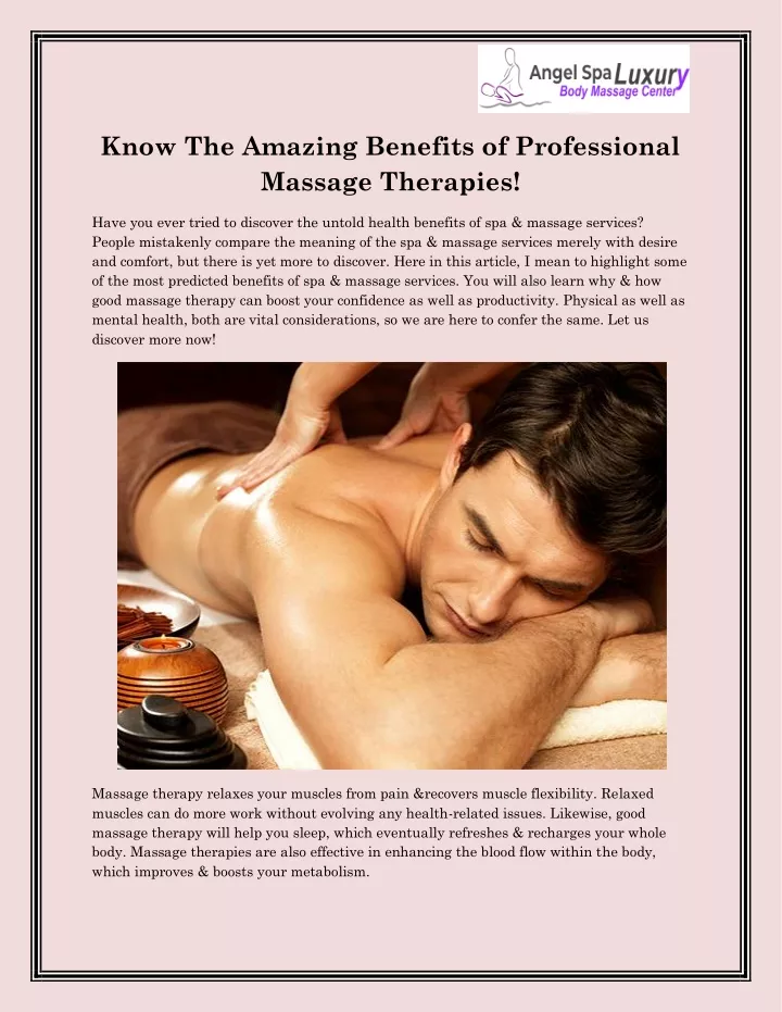 know the amazing benefits of professional massage