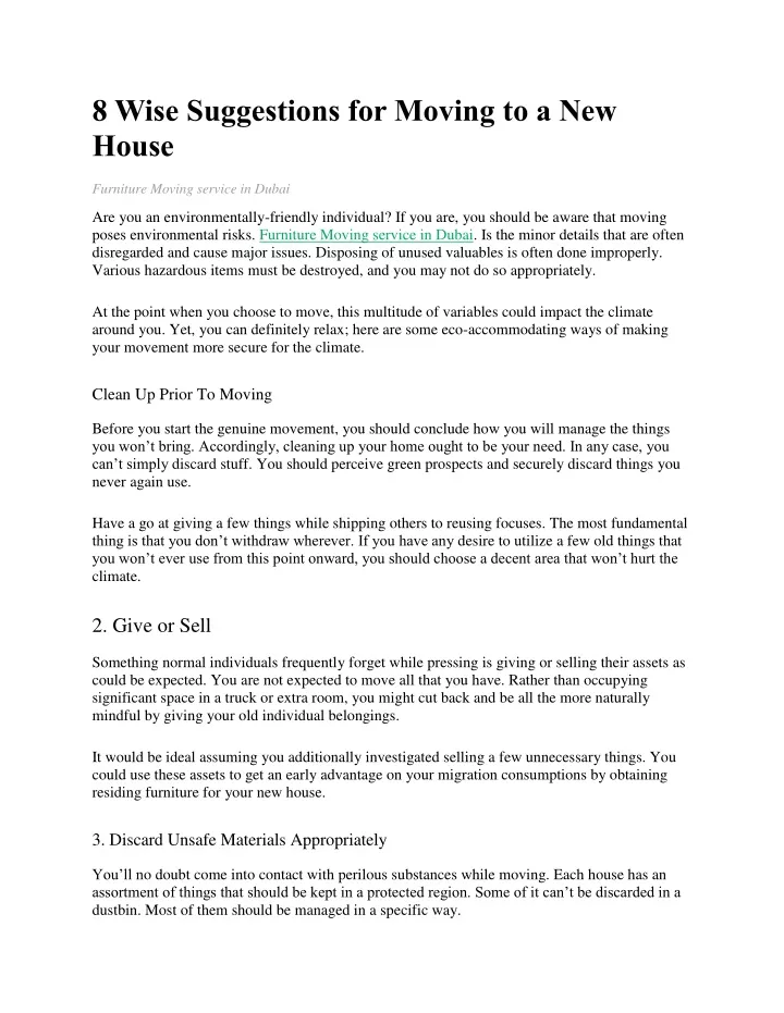 8 wise suggestions for moving to a new house