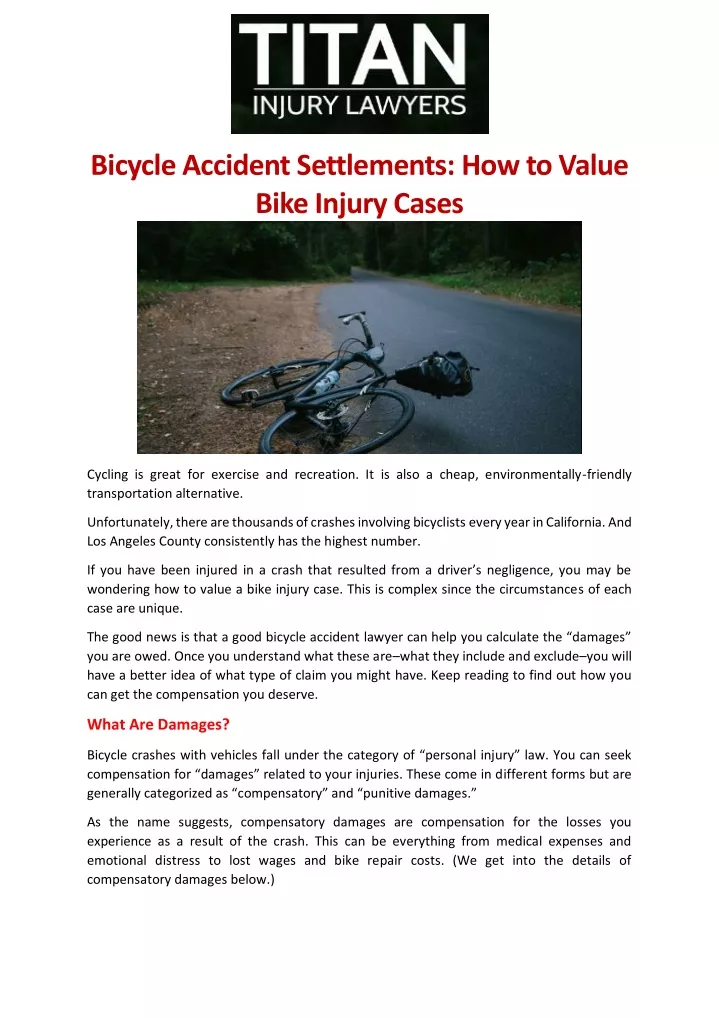 bicycle accident settlements how to value bike