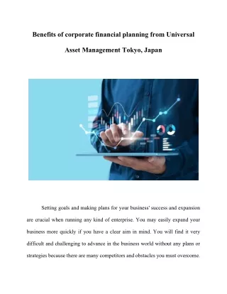 Benefits of corporate financial planning from Universal Asset Management Tokyo