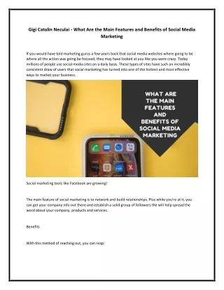 Gigi Catalin Neculai - What Are the Main Features and Benefits of Social Media Marketing