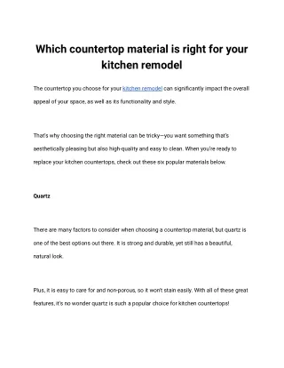 Which countertop material is right for your kitchen remodel