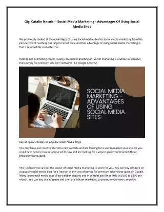 Gigi Catalin Neculai - Social Media Marketing - Advantages Of Using Social Media Sites