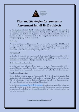 Tips and Strategies for Success in Assessment for all K-12 subjects
