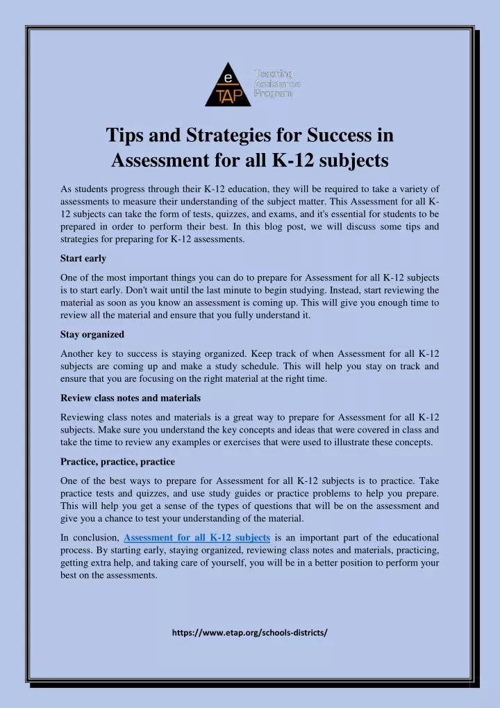 tips and strategies for success in assessment