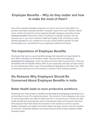 Employee Benefits – Why do they matter and how to make the most of them