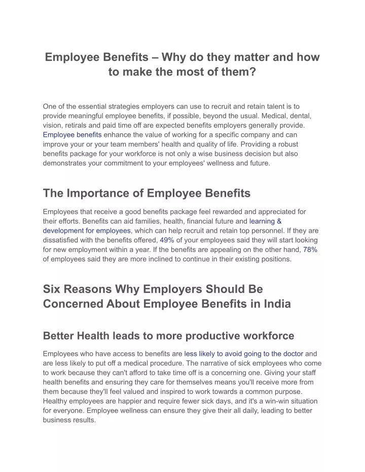 employee benefits why do they matter