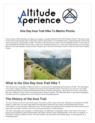 One Day Inca Trail Hike To Machu Picchu