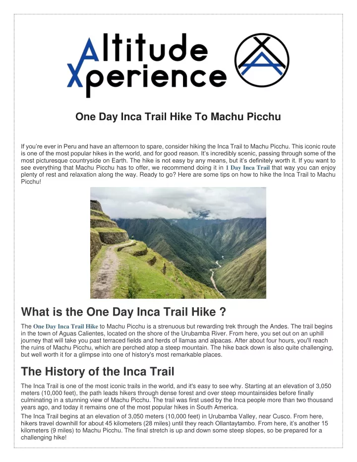 one day inca trail hike to machu picchu