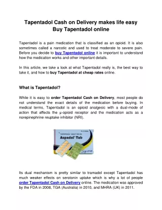 Tapentadol Cash on Delivery makes life easy