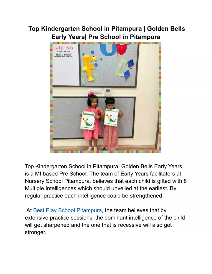 top kindergarten school in pitampura golden bells