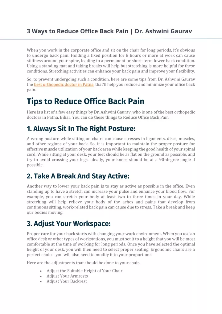 3 ways to reduce office back pain dr ashwini