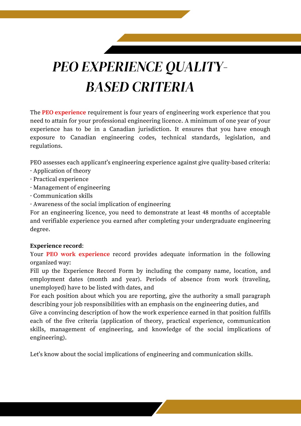 PPT - PEO Experience Quality-Based Criteria PowerPoint Presentation ...
