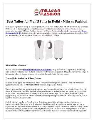 Best Tailor for Men'S Suits in Delhi - Milwan Fashion