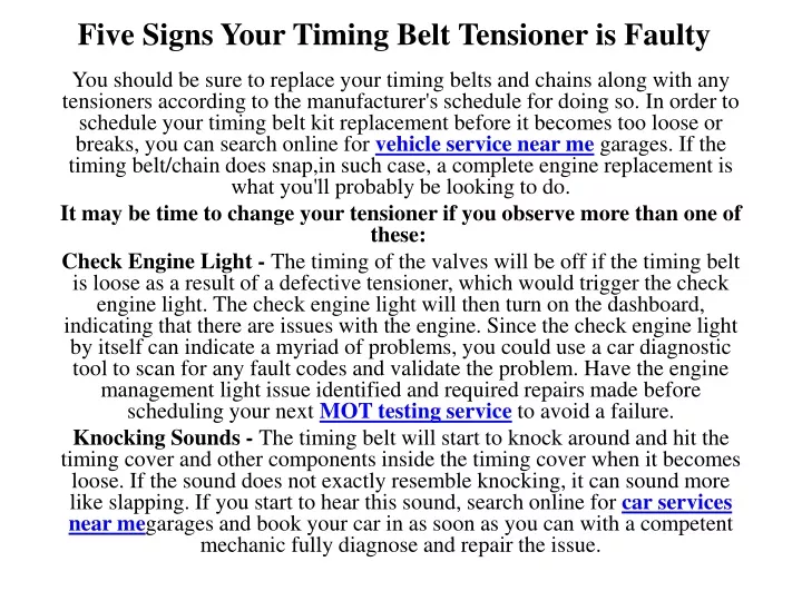 five signs your timing belt tensioner is faulty