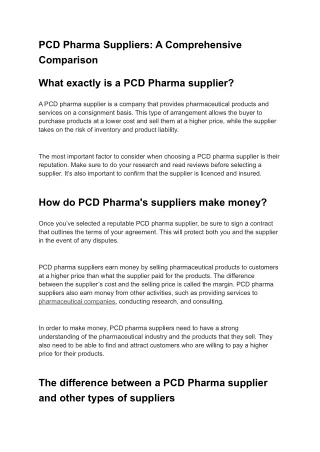 PCD Pharma Suppliers_ A Comprehensive Comparison
