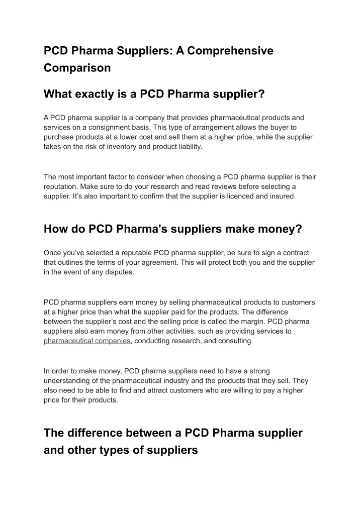 pcd pharma suppliers a comprehensive comparison