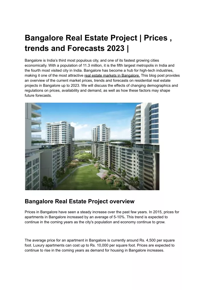 bangalore real estate project prices trends