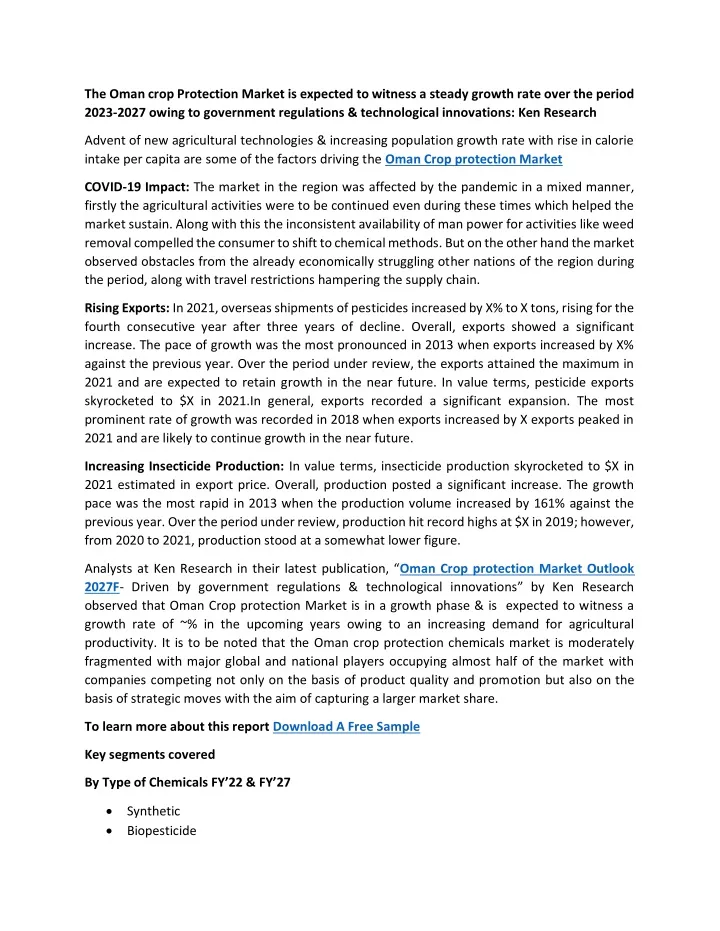 the oman crop protection market is expected