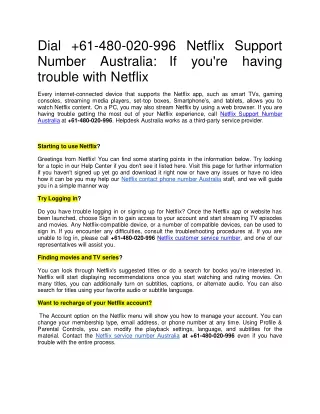 Netflix Phone Number Australia  61-480-020-996