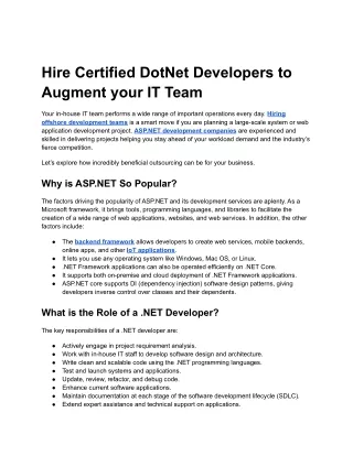 Hire Certified DotNet Developers to Augment your IT Team