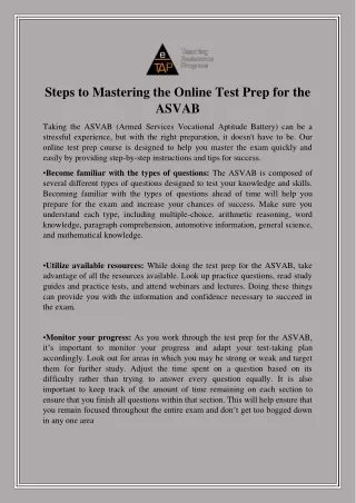 Steps to Mastering the Online Test Prep for the ASVAB