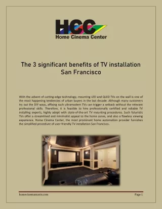 The 3 significant benefits of TV installation San Francisco
