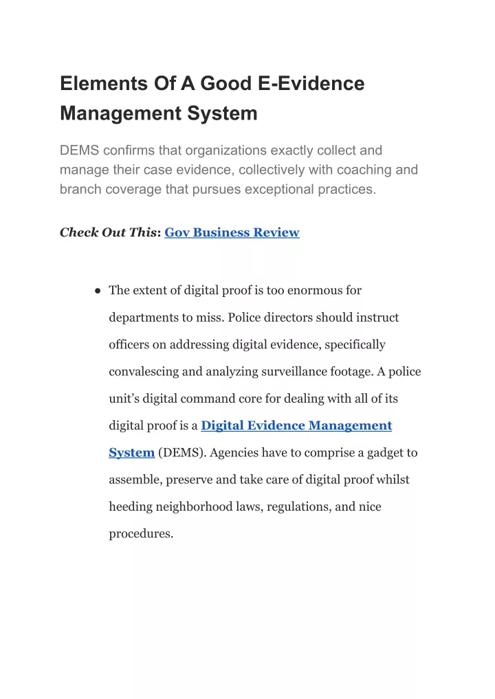 elements of a good e evidence management system