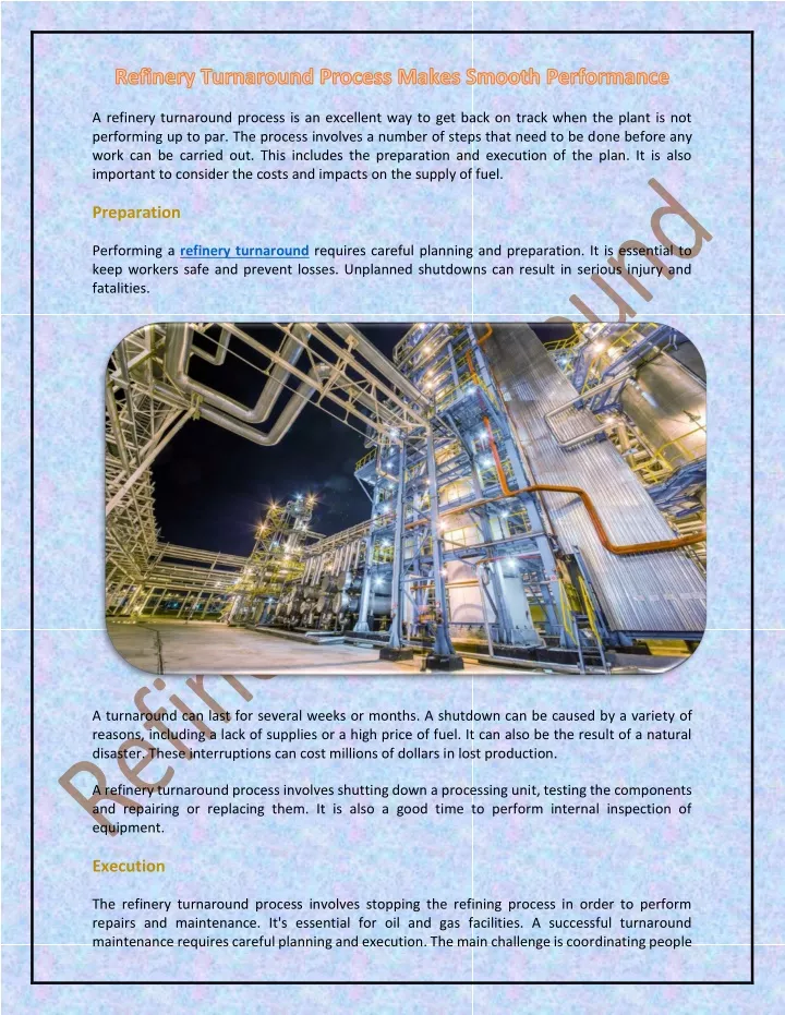 a refinery turnaround process is an excellent