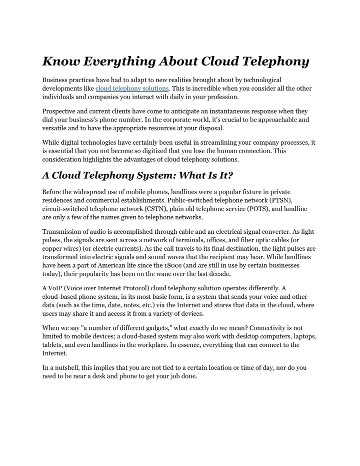 know everything about cloud telephony