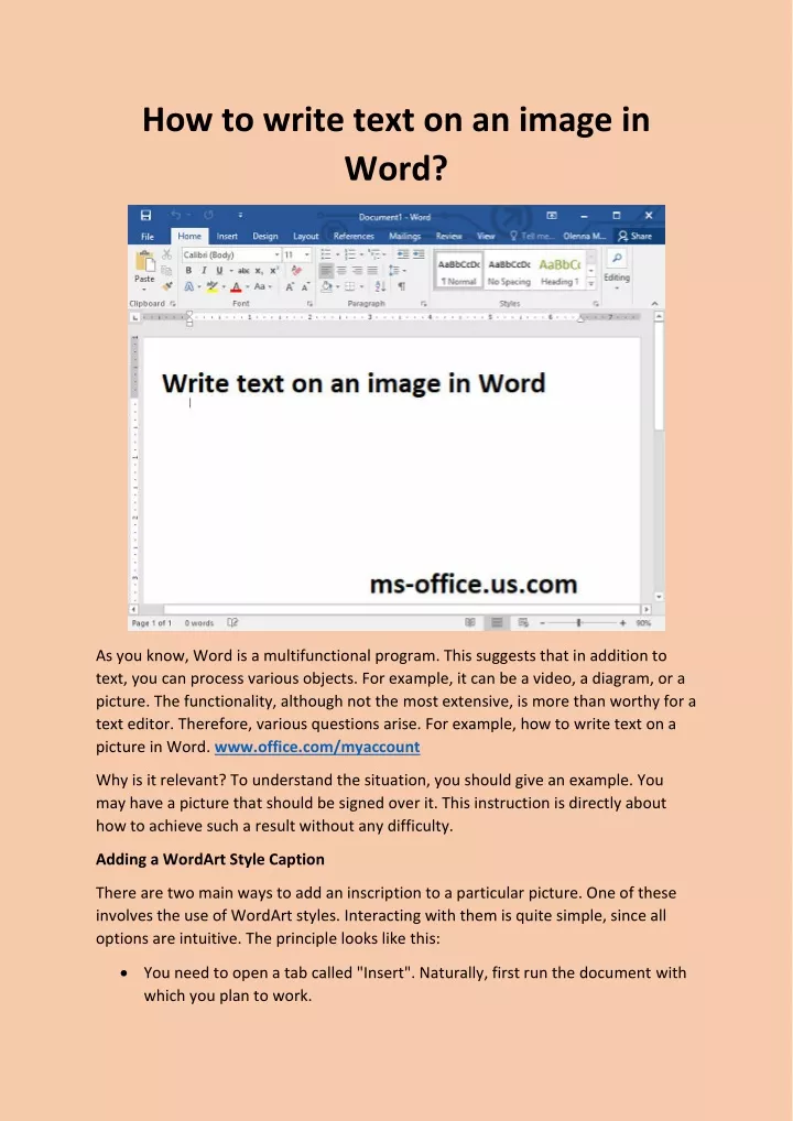 how to write text on an image in word