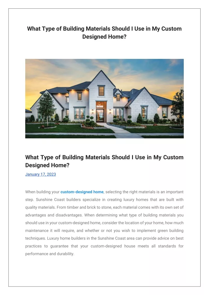 PPT - What Type Of Building Materials Should I Use In My Custom ...